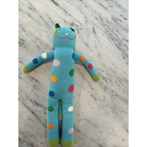 Blabla Kids Plush Bubbles Cat Mini Blue Knit Cat 12" Spots Polka Dots Green 2012